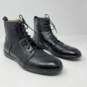 Mezlan Black Leather Burnished Calfskin Hybrid Hi Top Lace Up Ankle Boots men 10